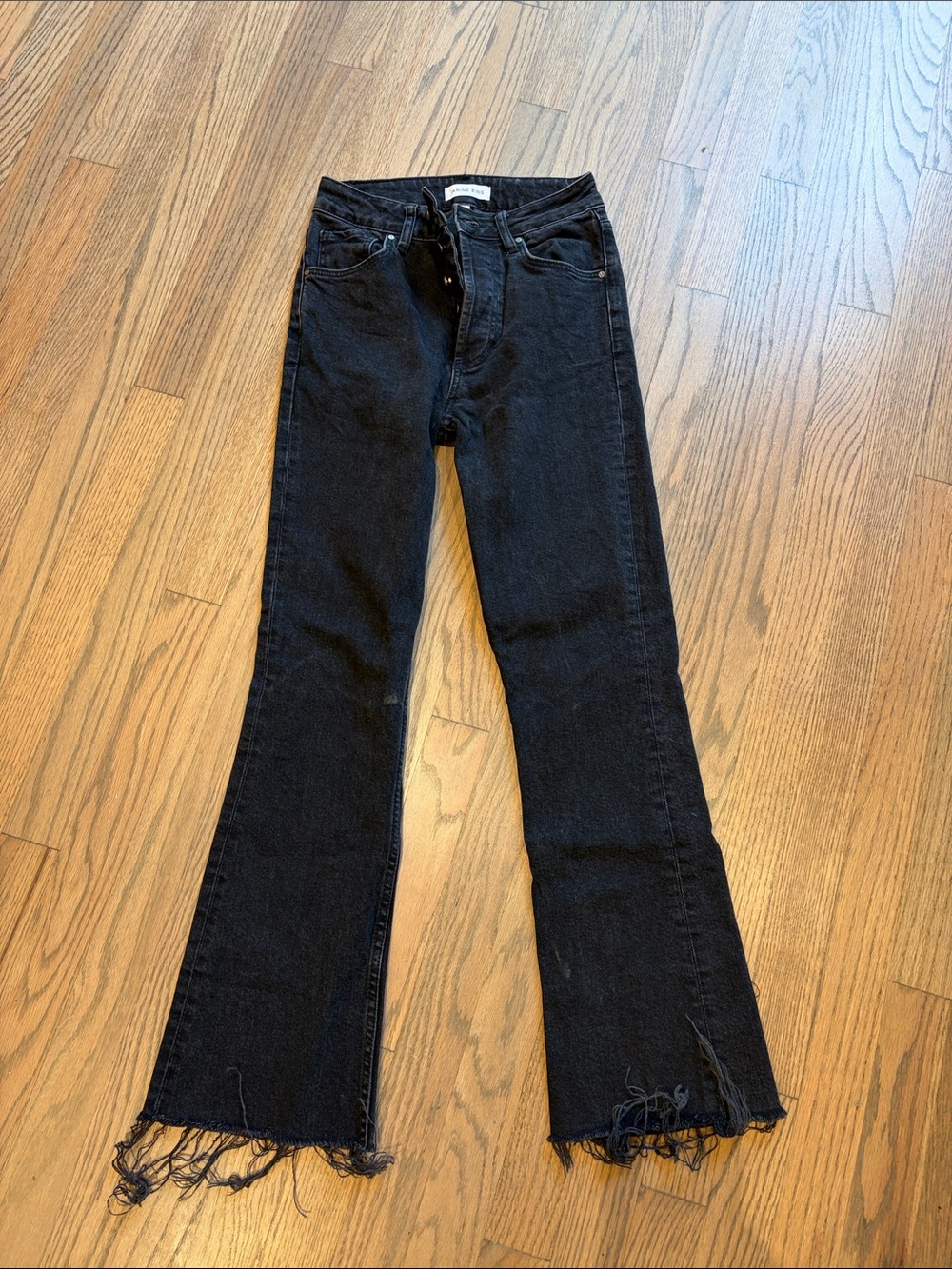 Anine Bing Black Frayed-Hem Flare Jeans